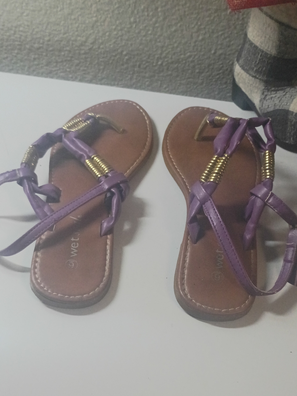 Wet Seal Purple Strappy Sandals with Gold Accents